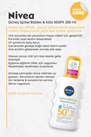 Nivea Sun Çocuk Hassas Güneş Spreyi Gkf50+ 200 ml
