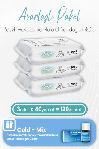 Sleepy Bio Natural Yenidoğan Islak Havlu 40 x 3 (120 Yaprak) ve İnhaler Damla