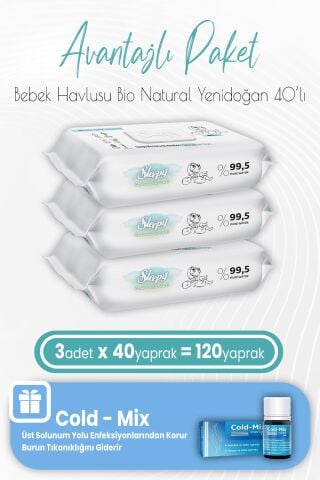 Sleepy Bio Natural Yenidoğan Islak Havlu 40 x 3 (120 Yaprak) ve İnhaler Damla