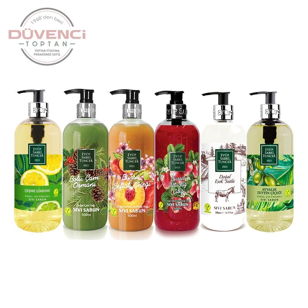 Eyüp Sabri Tuncer Sıvı Sabun Seti Bolu Çam, Şeftali Çiçeği, Uludağ Çileği, Eşek sütlü, Ayvalık Zeytin Çiçeği, Çeşme Limonu 500 ml