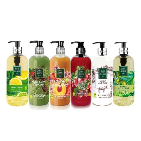Eyüp Sabri Tuncer Sıvı Sabun Seti Bolu Çam, Şeftali Çiçeği, Uludağ Çileği, Eşek sütlü, Ayvalık Zeytin Çiçeği, Çeşme Limonu 500 ml