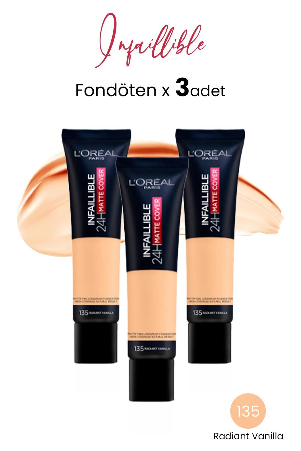 Loreal Paris Infaillible 24H Matte Cover Fondöten Radiant Vanilla 135 x 3 Adet