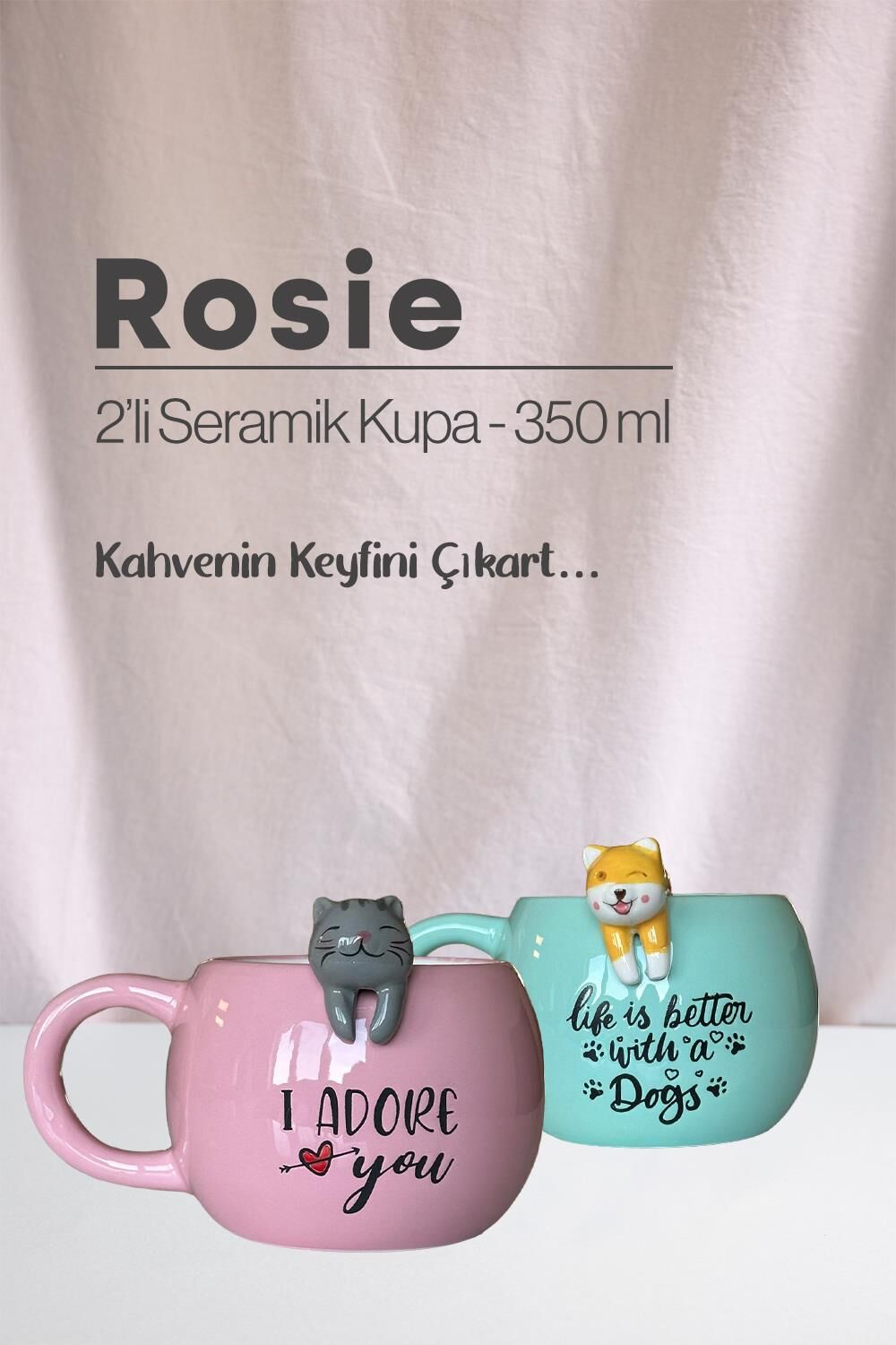 Köpek ve Kedi Seramik Kupa 350 ml