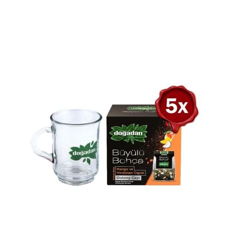 Doğadan Büyülü Bohça Oolong Çayı Mango ve Hindistan Cevizi x 5 ve Doğadan Cam Bardak Hediyeli