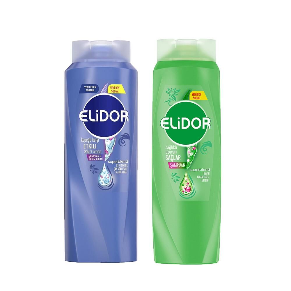 Elidor Superblend 2'si 1 Arada Şampuan ve Saç Bakım Kremi Kepeğe Karşı ve Şampuan Sağlıklı Uzayan Saçlar Biotin