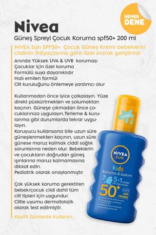 Nivea Sun Çocuk Renkli Nemlendirici Güneş Spreyi Gkf 50+ 200 Ml