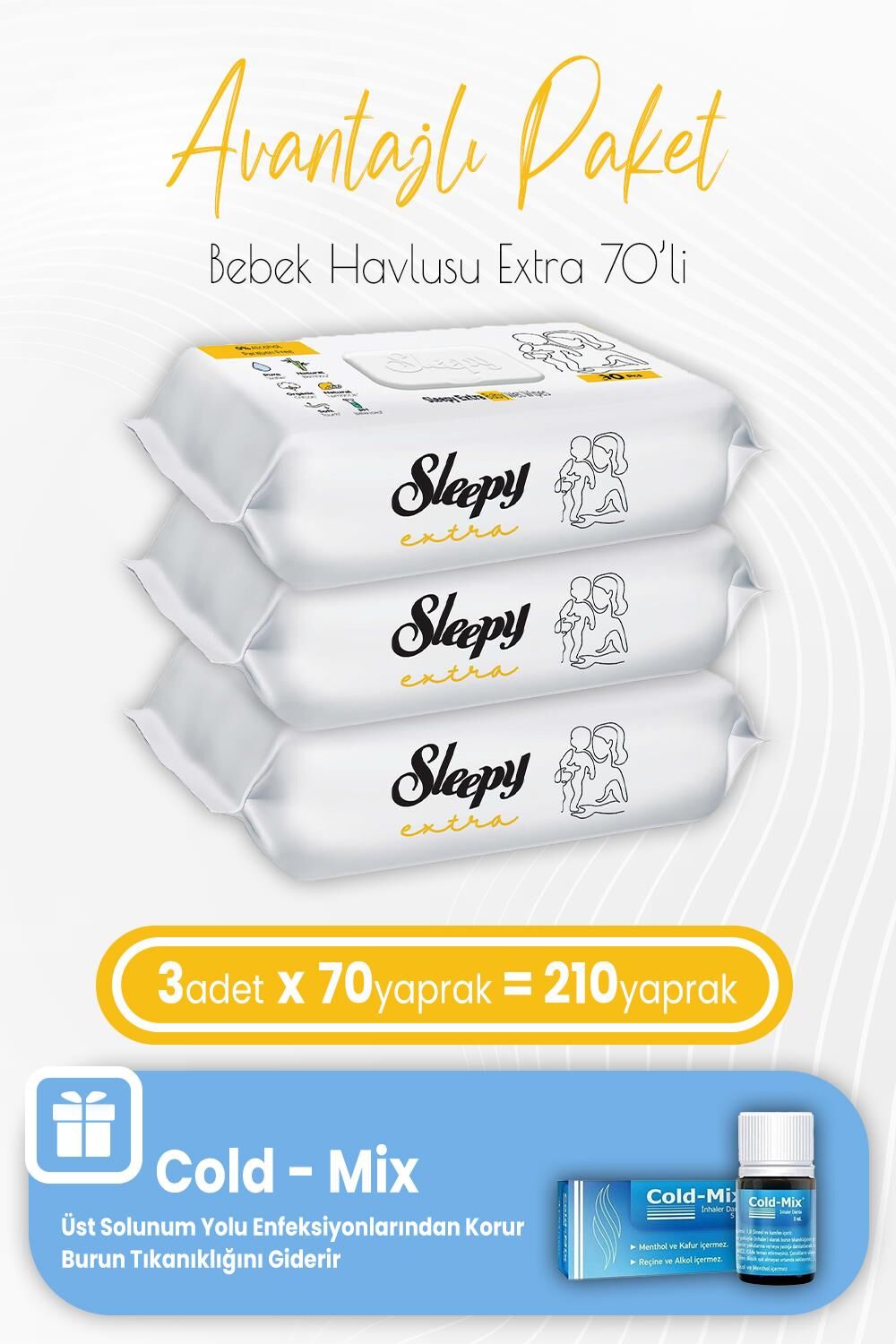Sleepy Extra Islak Bebek Mendil 70 x 3 (210 Yaprak) ve İnhaler Damla