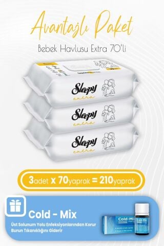 Sleepy Extra Islak Bebek Mendil 70 x 3 (210 Yaprak) ve İnhaler Damla