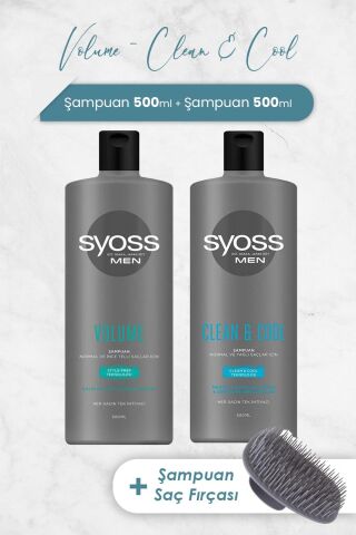 Syoss Men Şampuan Volume ve Clean & Cool 500 ml ve Şampuan Fırçası