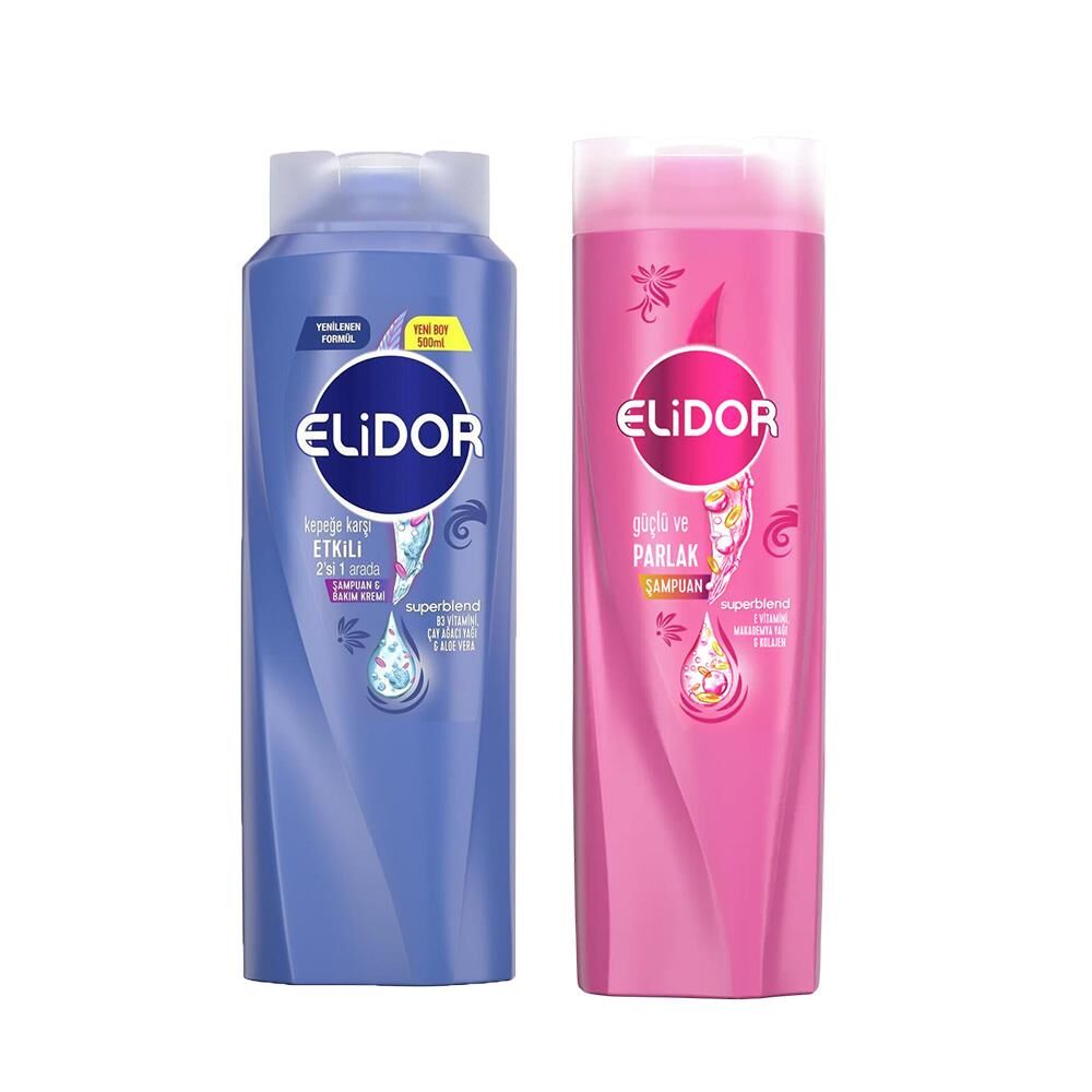 Elidor Superblend 2'si 1 Arada Şampuan ve Saç Bakım Kremi Kepeğe Karşı ve Şampuan Güçlü Parlak