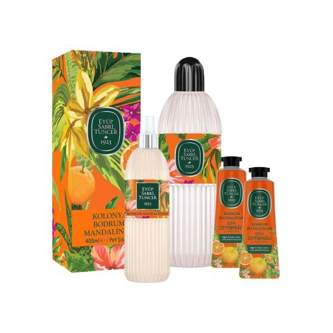 Eyüp Sabri Tuncer Bodrum Mandalinası Kolonyası Pet Şişe 400 ML, 150 ml ve 2 Adet El ve Vücut Kremi 50 ml
