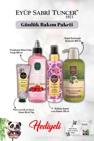 Vücut Spreyi Love Kisses ve Pure Love Krem, Zeytinyağlı Şampuan, Frambuaz Tonik ve Rosie