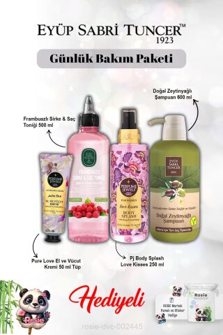 Vücut Spreyi Love Kisses ve Pure Love Krem, Zeytinyağlı Şampuan, Frambuaz Tonik ve Rosie