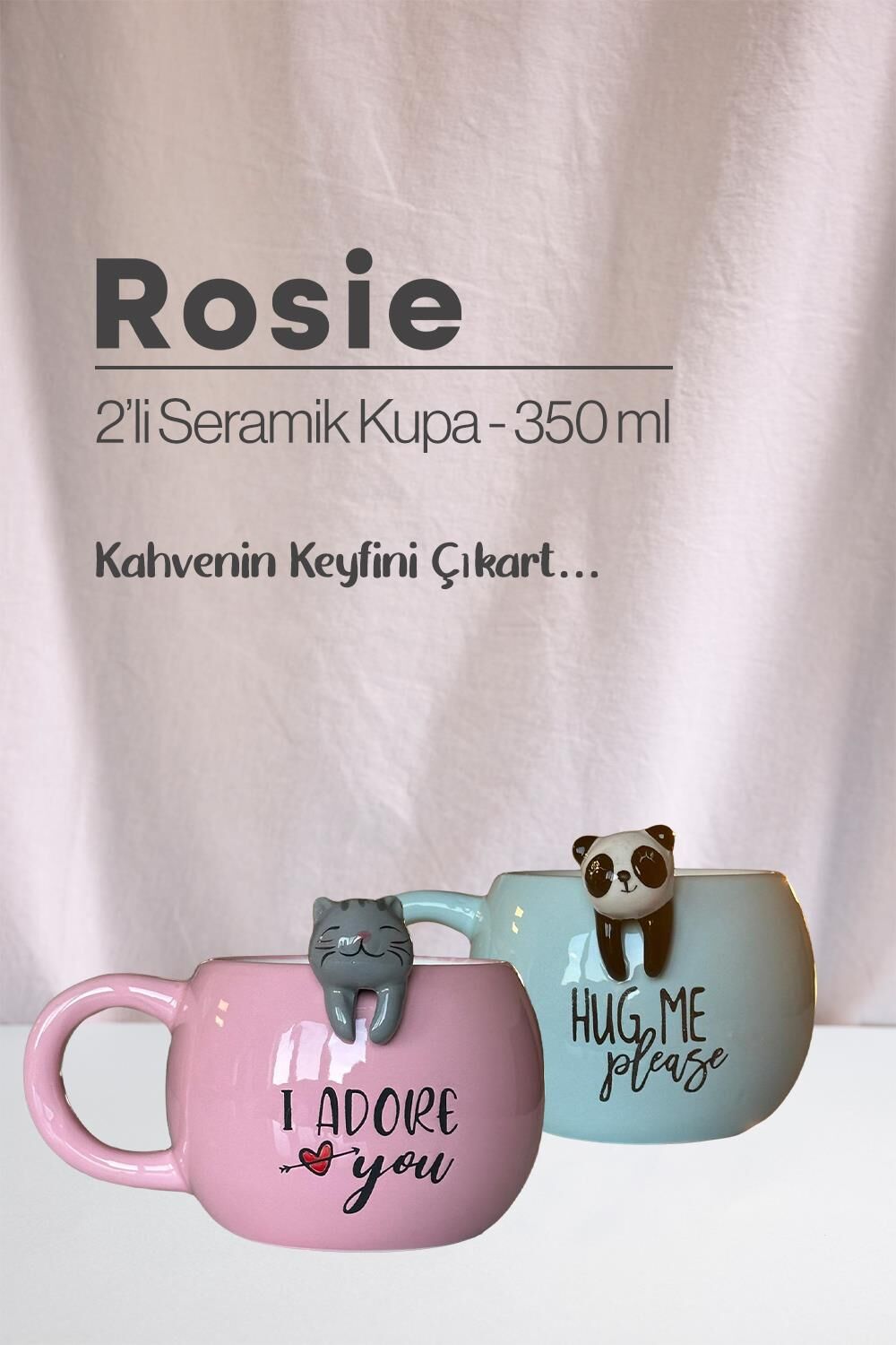 Panda ve Kedi Seramik Kupa 350 ml