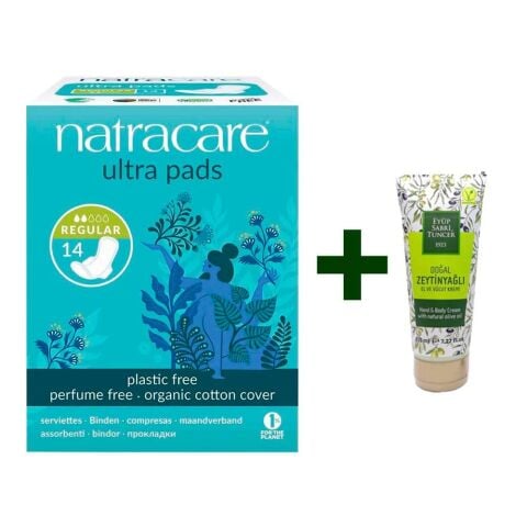 Natracare Organic Cotton Cover Ultra Pads 14 Adet + Krem Hediyeli