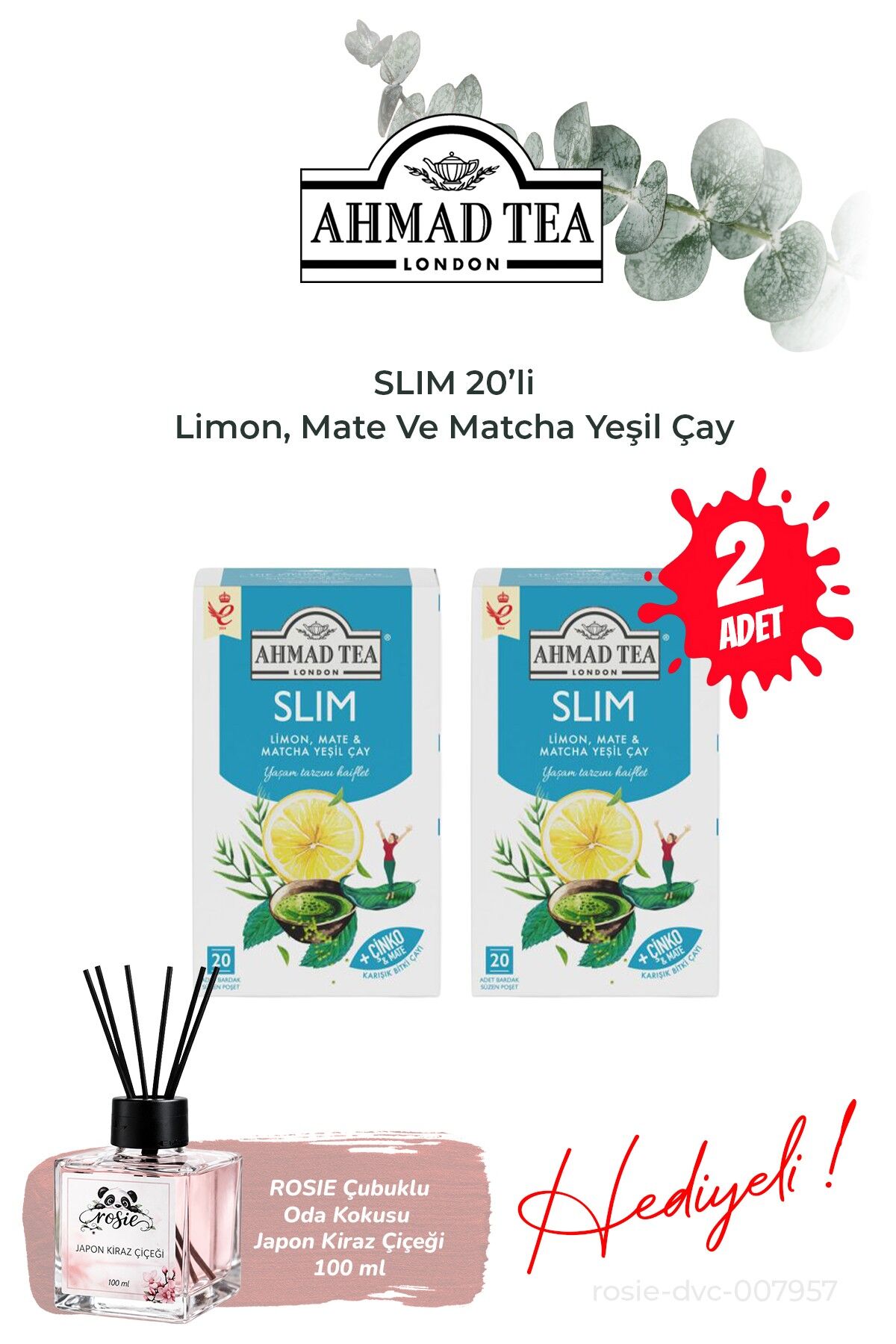 2 paket Slim Limon, Mate Ve Matcha Yeşil Çay Karışımı 20' li ve Oda Kokusu