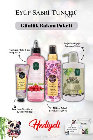 Pure Love Krem ve Vücut Spreyi Love Kisses, Zeytinyağlı Şampuan, Frambuaz Tonik ve Rosie