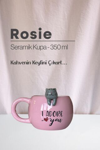 Hayvan Figürlü Kedi, Unicorn ve Tilki Seramik Kupa 350 ml