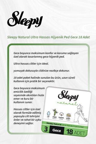 Sleepy Natural Ultra Hassas Hijyenik Ped Gece 18 Adet 5 Al 4 Öde ve Rosie Pamuk