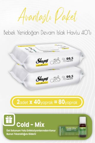 Sleepy Yenidoğan Devam Islak Bebek Havlusu 40 x 2 (80 Yaprak) ve İnhaler Damla (Yeşil)
