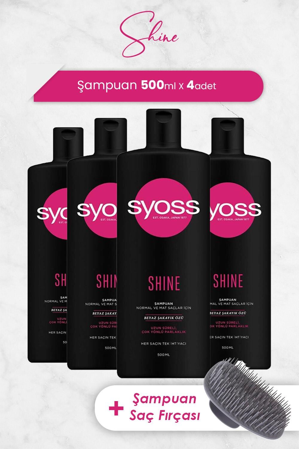 Syoss Şampuan Shine 500 ml x 4 Adet ve Şampuan Fırçası