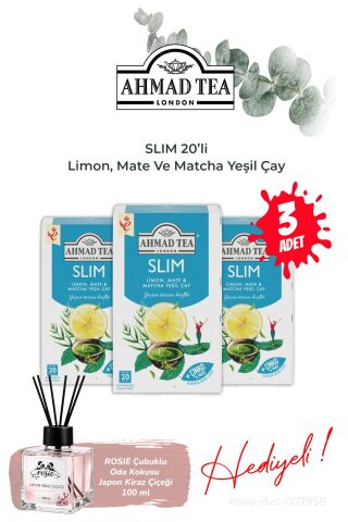 Slim Limon, Mate Ve Matcha 3 Paket Yeşil Çay Karışımı 20' li ve Oda Kokusu