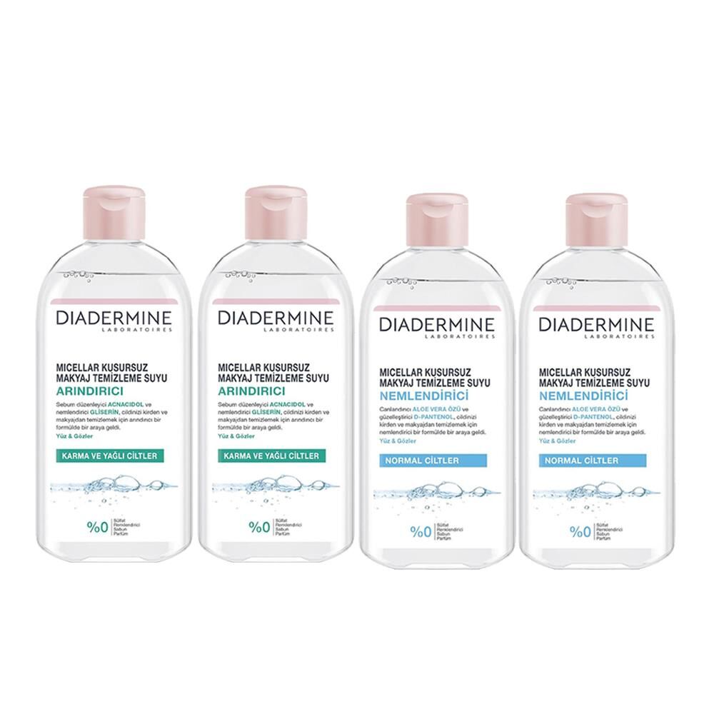 Diadermine Micellar Kusursuz Makyaj Temizleme Suyu Nemlendirici 400 ml x 2 + Arındırıcı x 2 Adet