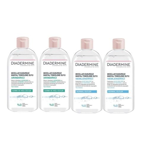 Diadermine Micellar Kusursuz Makyaj Temizleme Suyu Nemlendirici 400 ml x 2 + Arındırıcı x 2 Adet