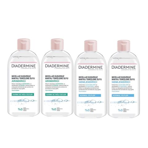 Diadermine Micellar Kusursuz Makyaj Temizleme Suyu Nemlendirici 400 ml x 2 + Arındırıcı x 2 Adet