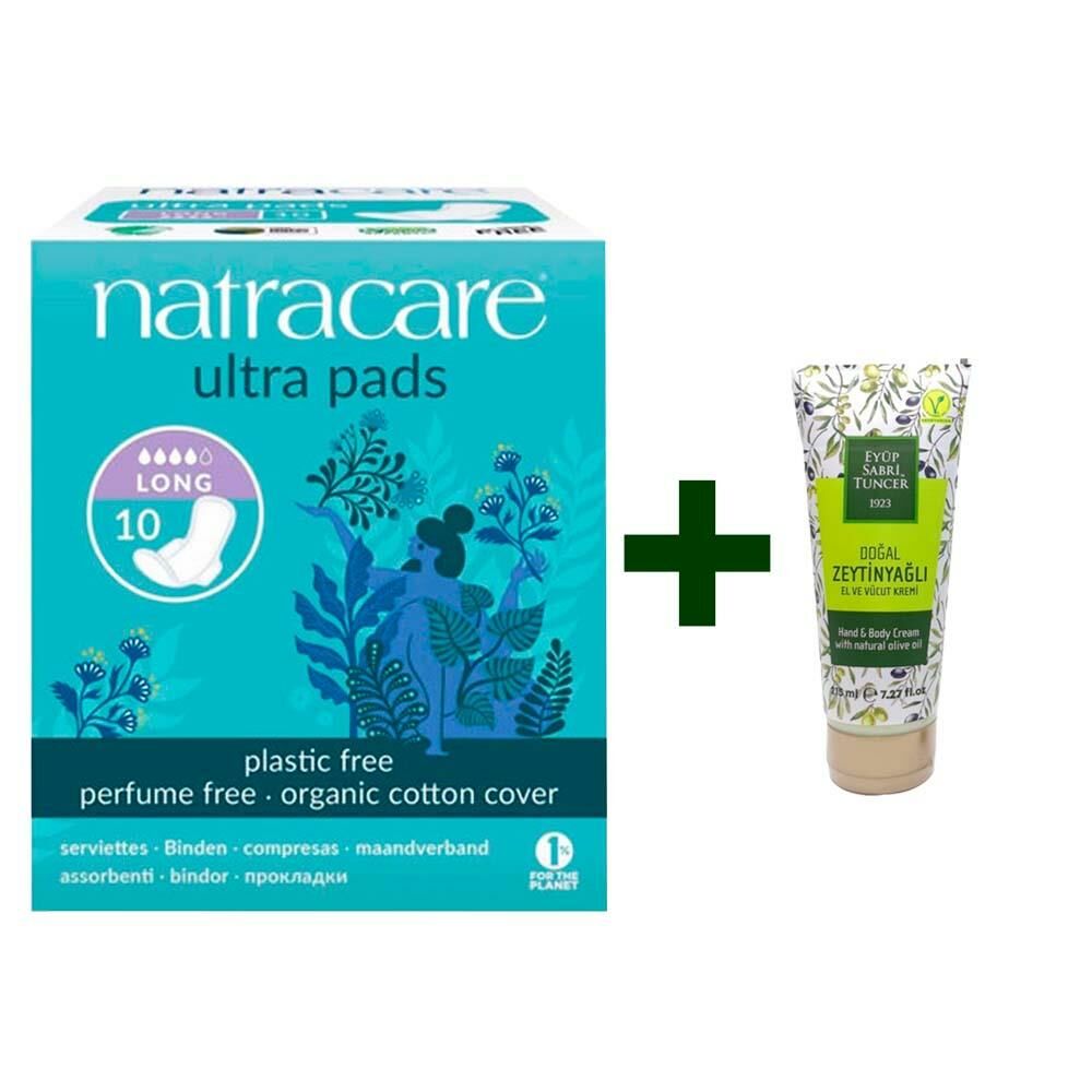Natracare Organic Cotton Cover Ultra Uzun 10 Adet + Krem Hediyeli