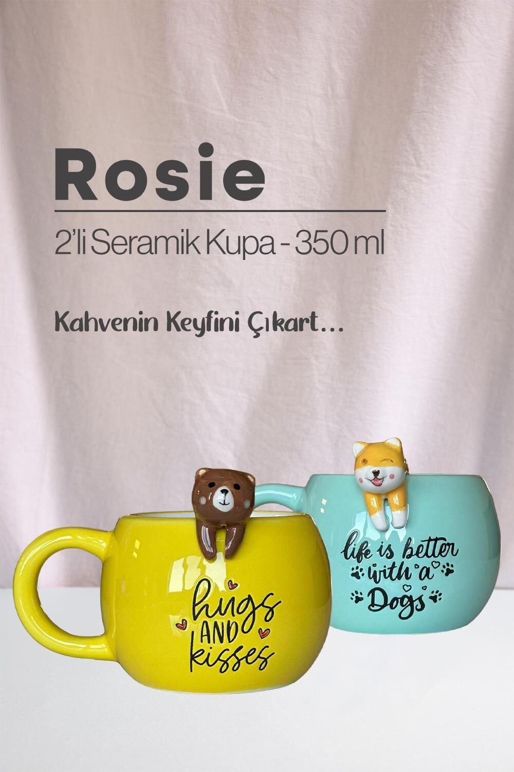 Ayı ve Köpek Figürlü Seramik Kupa 350 ml