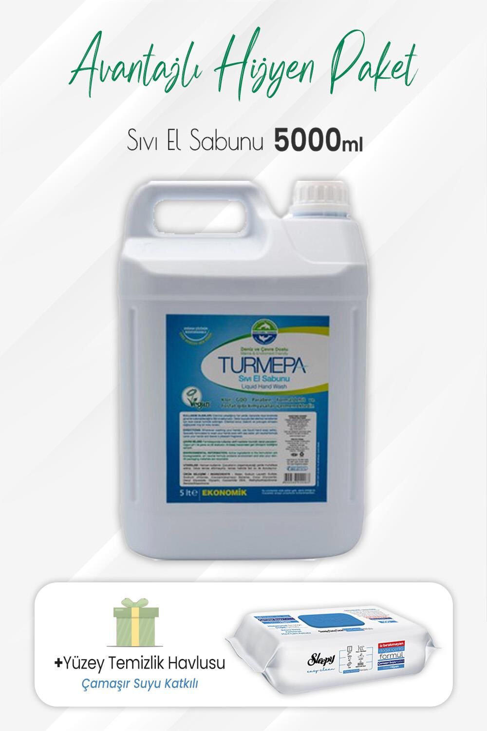 Turmepa Sıvı Sabun 5 lt ve Çamaşır Sulu Yüzey Temizlik 100' lü
