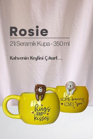 Ayı ve Tavşan Figürlü Seramik Kupa 350 ml