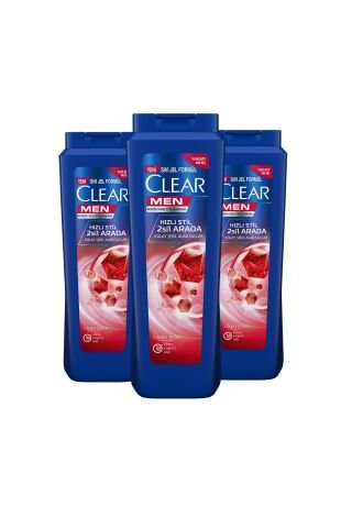 Clear Kepeğe Karşı Etkili Hızlı Stil 2'si 1 Arada Şampuan 485 ml x 3