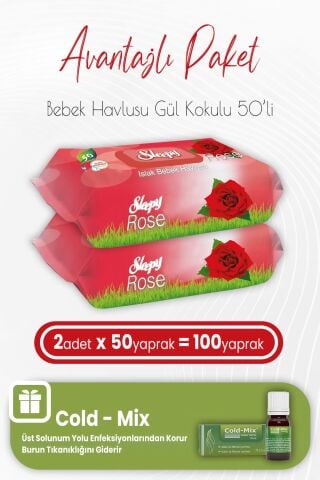 Sleepy Gül Kokulu Islak Bebek Havlusu 50 x 2 (100 Yaprak) ve İnhaler Damla (Yeşil)