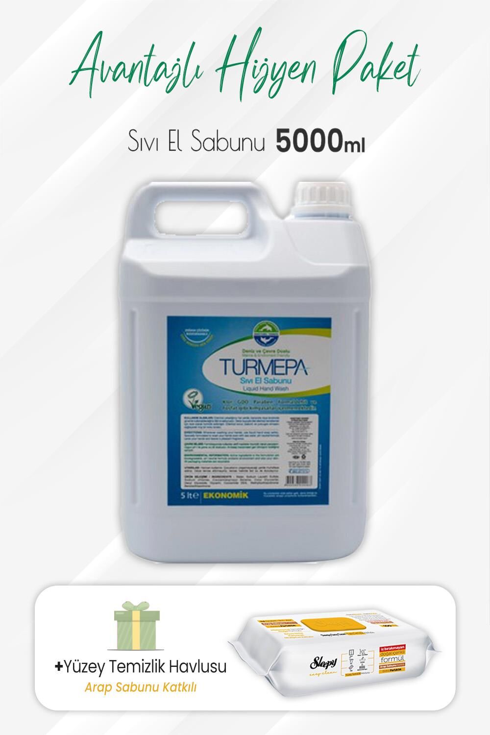 Turmepa Sıvı Sabun 5 lt ve Arap Sabunlu Yüzey Temizlik 100' lü