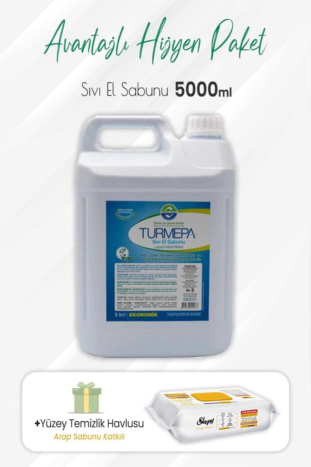 Turmepa Sıvı Sabun 5 lt ve Arap Sabunlu Yüzey Temizlik 100' lü
