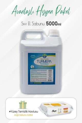 Turmepa Sıvı Sabun 5 lt ve Arap Sabunlu Yüzey Temizlik 100' lü