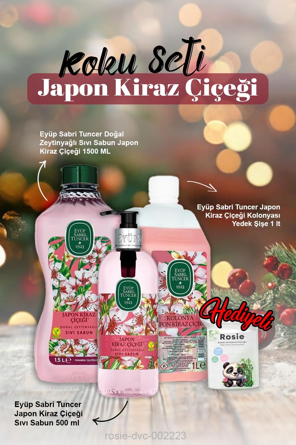 Japon Kiraz Çiçeği Eyüp Sabri Sıvı Sabun 500ml ve 1500ml, Kolonya 1lt ve Rosie Pamuk