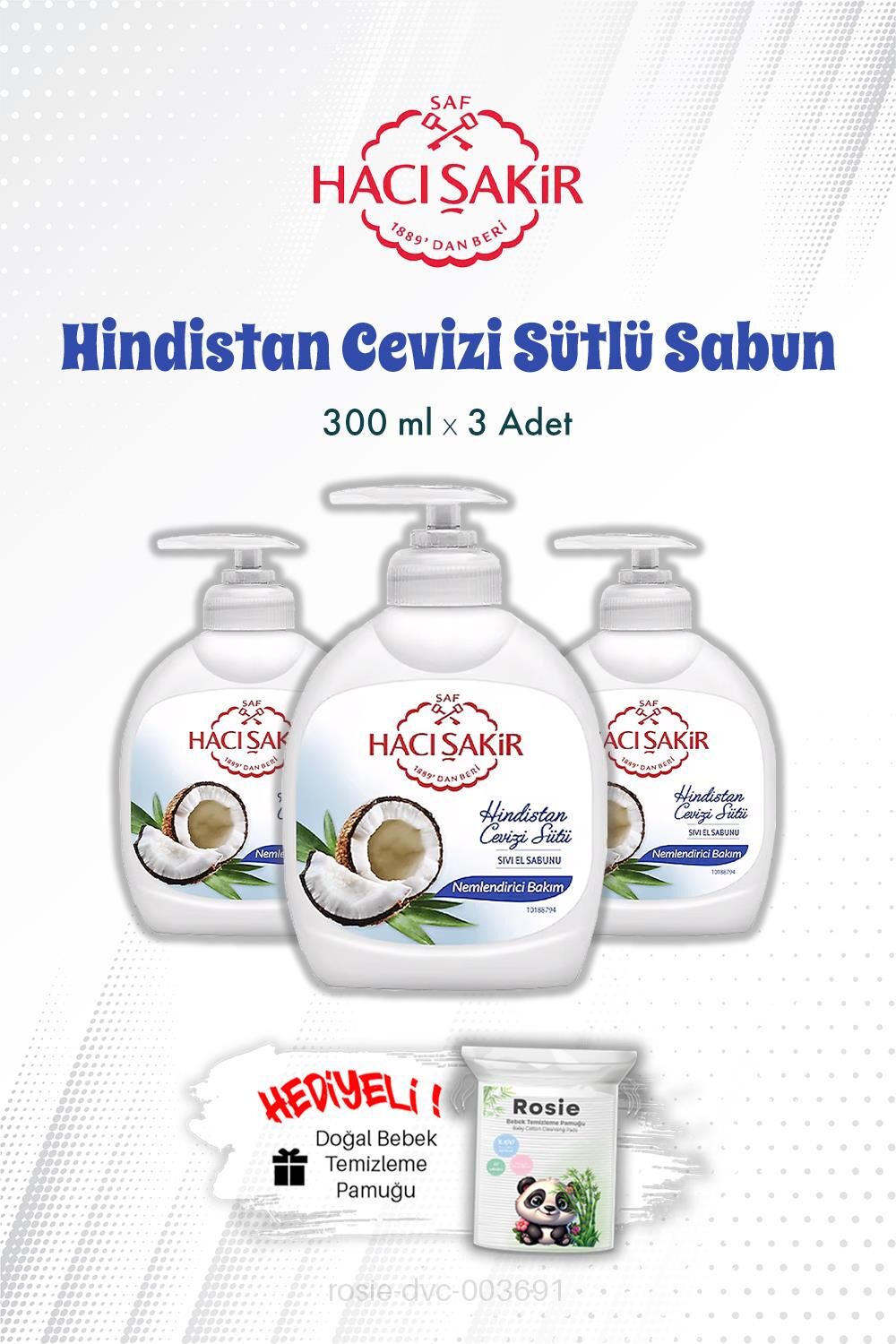 3'lü Hindistan Cevizi Sütlü Sıvı El Sabunu 300 ML ve ROSIE