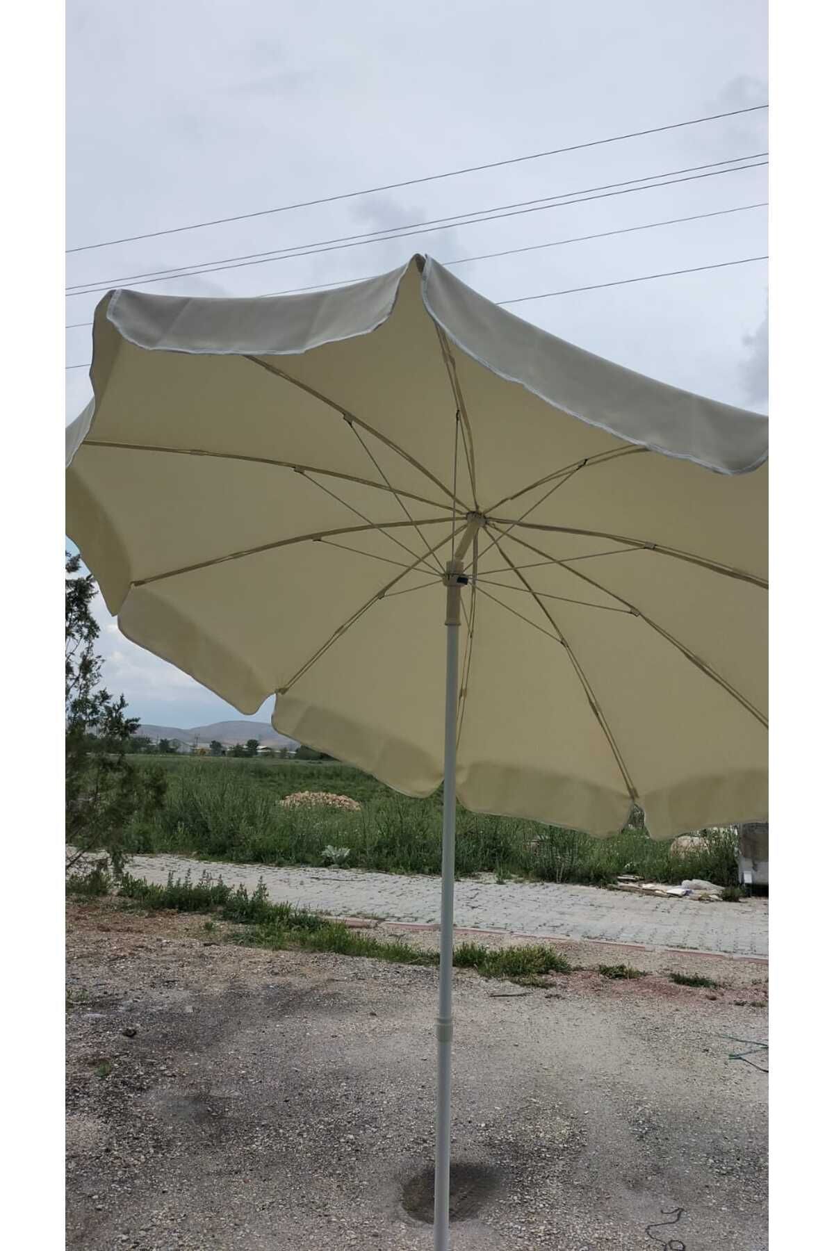 10 Telli Plaj Balkon Bahçe Şemsiyesi Eğilebilir 200 cm Çap Kalın Kumaş