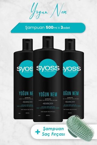 Syoss Yoğun Nem Şampuan 500 ml x 3 Adet ve Şampuan Fırçası