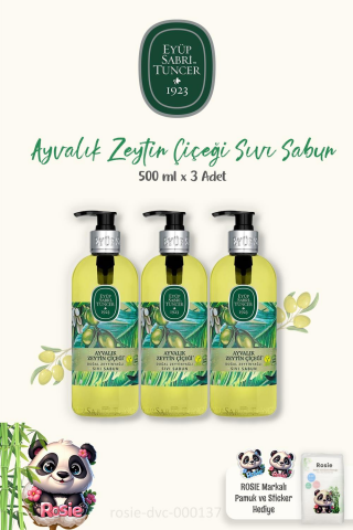 Eyüp Sabri Tuncer 3 Adet Ayvalık Zeytin Çiçeği Sıvı Sabun 500 ml ve ROSIE Pamuk