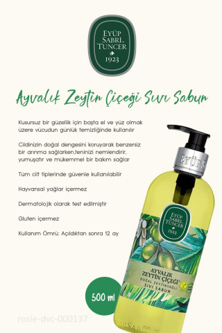 Eyüp Sabri Tuncer 3 Adet Ayvalık Zeytin Çiçeği Sıvı Sabun 500 ml ve ROSIE Pamuk