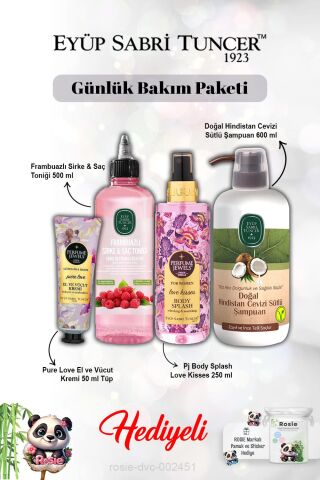Hindistan Cevizi Şampuan, Frambuaz Tonik, Pure Love Krem ve Vücut Spreyi Love Kisses ve Rosie