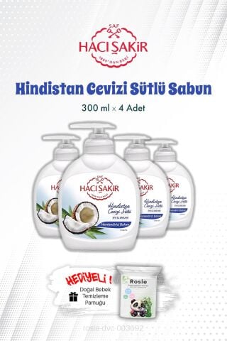 Hacı Şakir Hindistan Cevizi Sütlü Sıvı El Sabunu 300 ML X 4 ve ROSIE