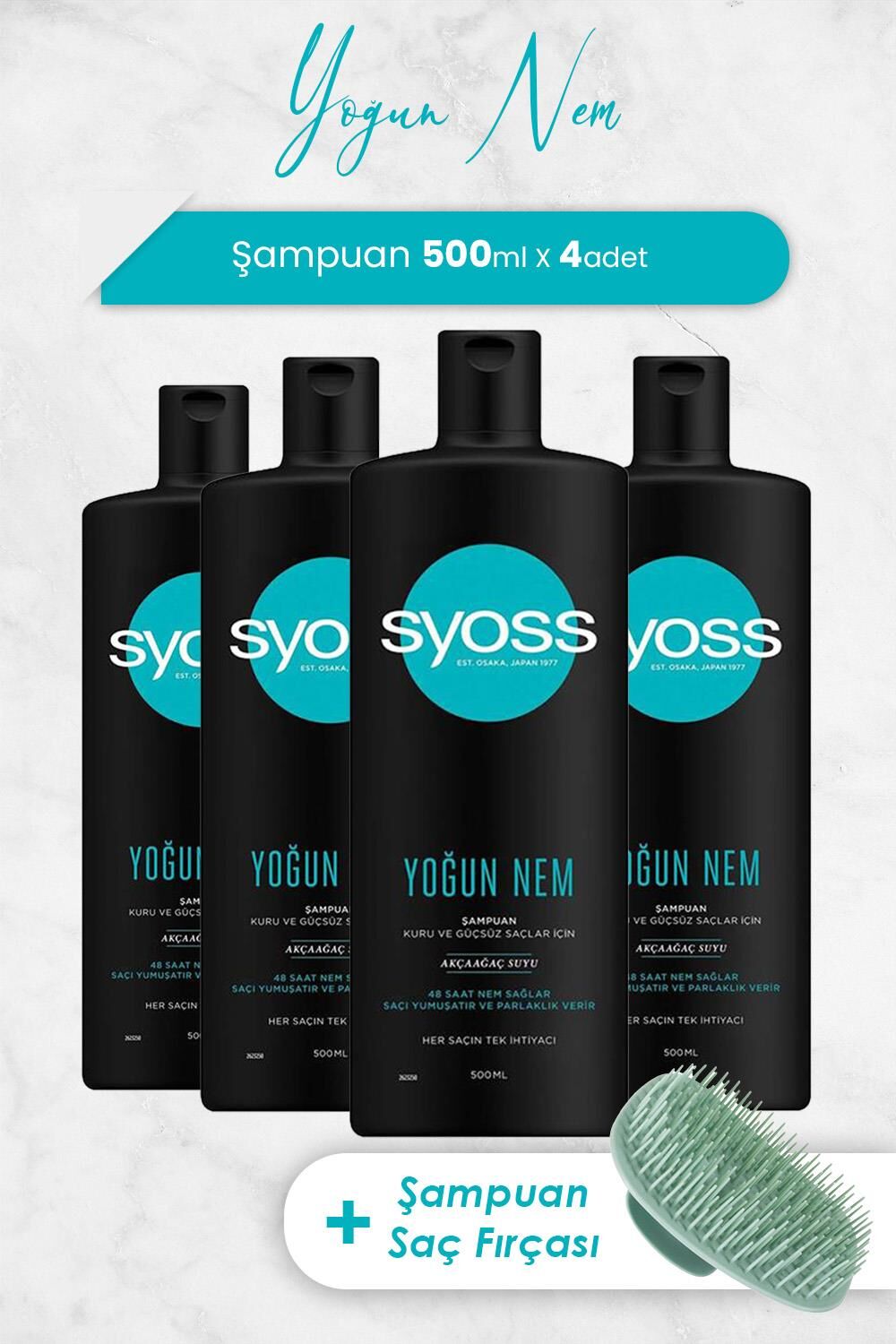 Syoss Yoğun Nem Şampuan 500 ml x 4 Adet ve Şampuan Fırçası