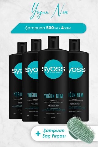 Syoss Yoğun Nem Şampuan 500 ml x 4 Adet ve Şampuan Fırçası