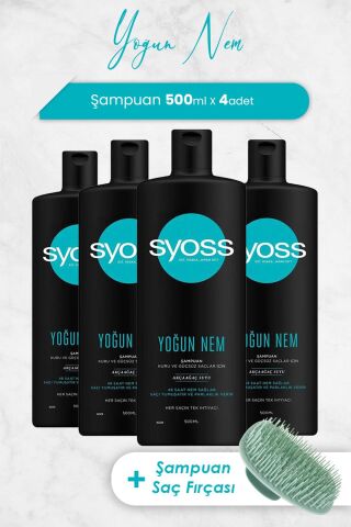 Syoss Yoğun Nem Şampuan 500 ml x 4 Adet ve Şampuan Fırçası