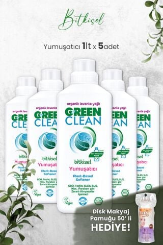 U Green Clean Bitkisel Çamaşır Yumuşatıcısı 1 Litre (Lavanta Kokulu) x 5 Adet ve Hediyeli